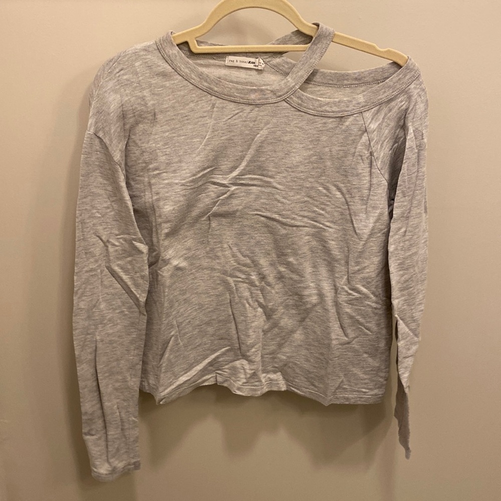Rag and Bone Jean gray sweatshirt with one cold shoulder sleeve